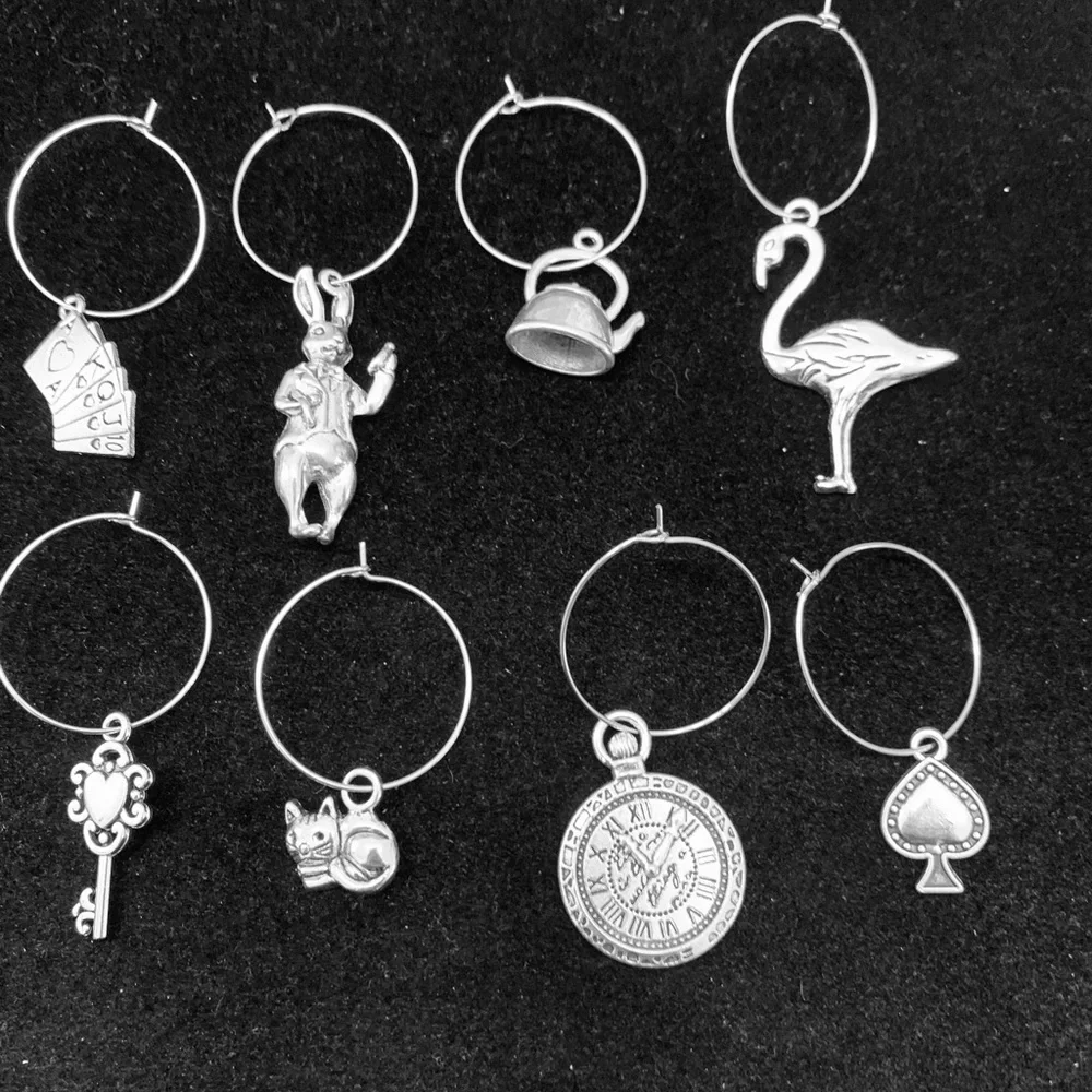 Alice in Wonderland themed Wine Glass Charm Tags set of 10